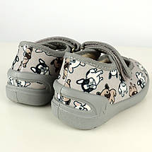 Сірі капці на липучці з песиками Denny шкіряна устілка тм Waldi, фото 3