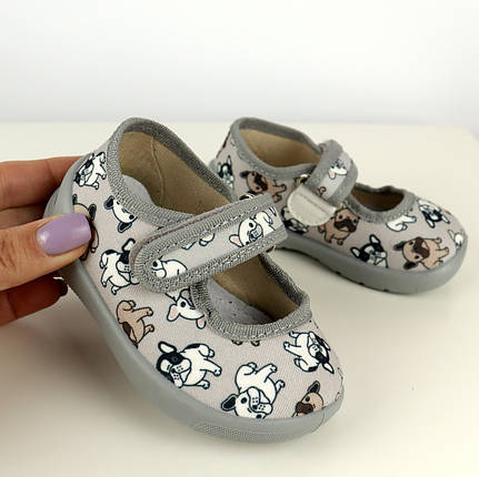 Сірі капці на липучці з песиками Denny шкіряна устілка тм Waldi, фото 1