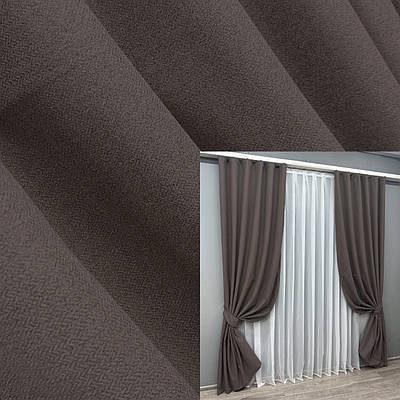 Комплект штор (2шт. 1,5х2,7м.) льон блекаут однотонний. Колір сіро-коричневий. Код 1722ш 33-0631