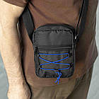 Сумка барсетка месенджер через плече чоловіча чорна з тканини KOMPAKT Blue молодіжна, фото 4