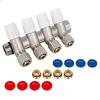 Колектор для води ITAL IT04-105A1 з регульованими вентилями, 3/4"x16х2, 4 виходи, латунь