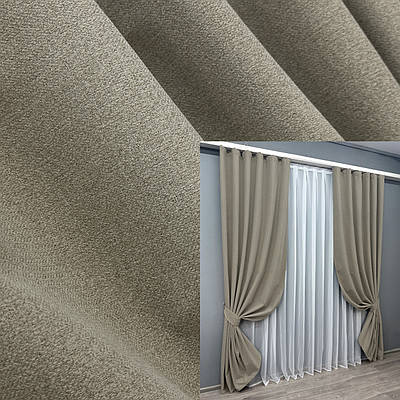 Комплект штор (2шт. 1,5х2,7м.) льон блекаут однотонний. Колір сіро-бежевий. Код 1719ш 33-0630