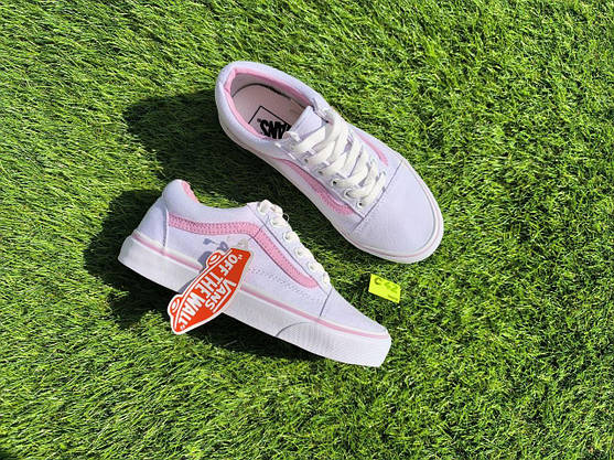 СКИДКА 36 р Білі тканинні кеди VANS white/Pink з рожевою смугою жіночі текстильні весна-літа, фото 6