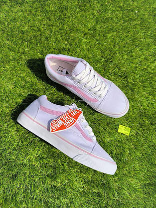 СКІДКА 38 р Білі тканинні кеди VANS white/Pink з рожевою смугою жіночі текстильні весна- літо унісекс, фото 3