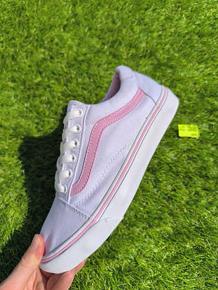 СКІДКА 38 р Білі тканинні кеди VANS white/Pink з рожевою смугою жіночі текстильні весна- літо унісекс, фото 5