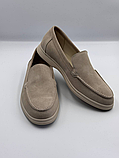 Чоловічі лофери люксове брендове замшеве взуття кольору беж, фото 4