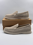 Чоловічі лофери люксове брендове замшеве взуття кольору беж, фото 5