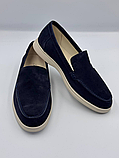 Чоловічі лофери люксові брендові замшеві туфлі кольору синього, фото 3