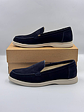 Чоловічі лофери люксові брендові замшеві туфлі кольору синього, фото 4