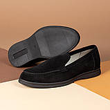 Чоловічі лофери люксові брендові замшеві туфлі кольору черного, фото 3