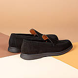 Чоловічі лофери люксові брендові замшеві чорного кольору, фото 2