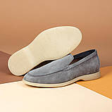 Чоловічі лофери люксові замшеві сірого кольору, фото 4