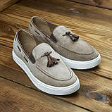 Чоловіче люксове брендове замшеве взуття бежевого кольору Edge, фото 9