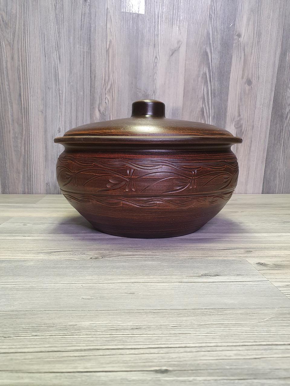 Жаровня з кришкою для духовки з червоної глини (глиняна), 3 л.