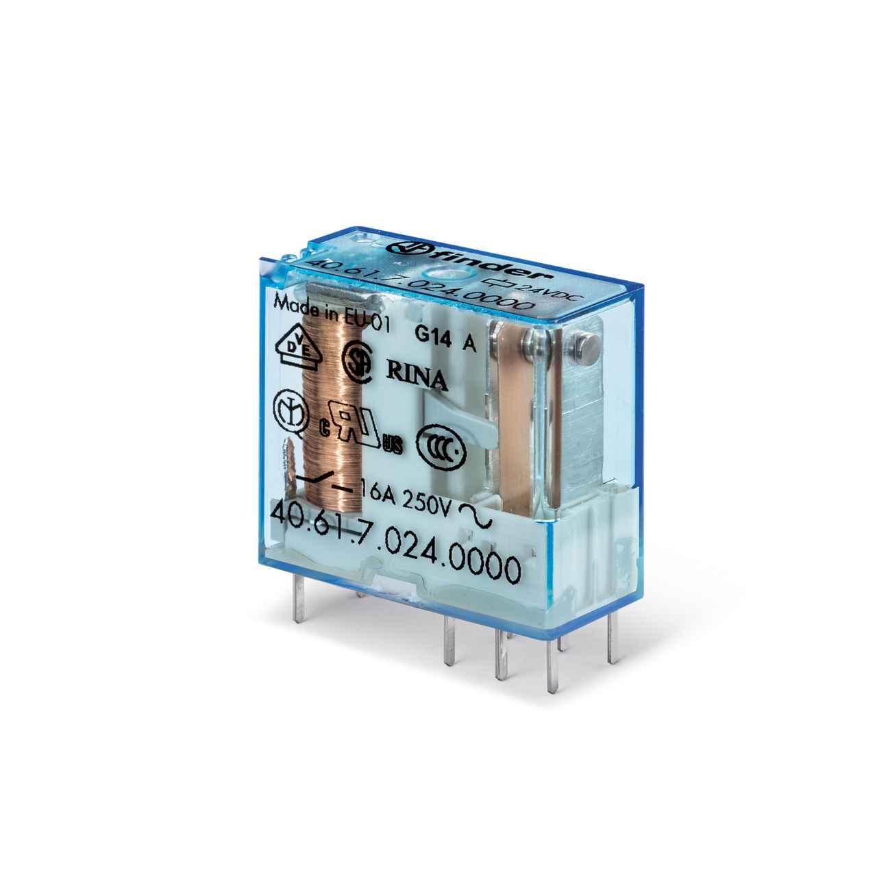 Реле 1CO 16A 24В DC; AgCdO; мініатюрне; крок виводів 5мм; ДМ / розетка S95; RT II Finder, фото 1