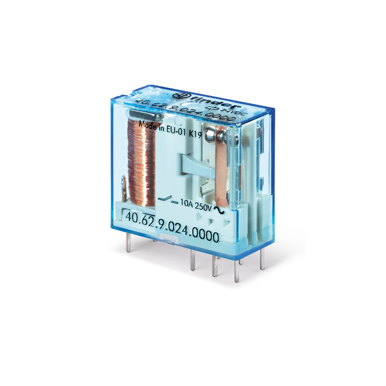 Реле 2CO 10A 24В DC; AgNi; мініатюрне; крок виводів 5мм; ДМ / розетка S95; RT II Finder, фото 1
