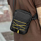 Сумка барсетка через плече чоловіча чорна з тканини KOMPAKT Yellow молодіжний месенджер, фото 5