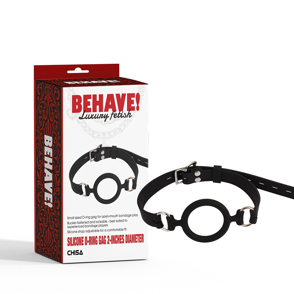 Кляп з кільцем Chisa BEHAVE для БДСМ ігор чорний силікон регульований для домінування і підпорядкування