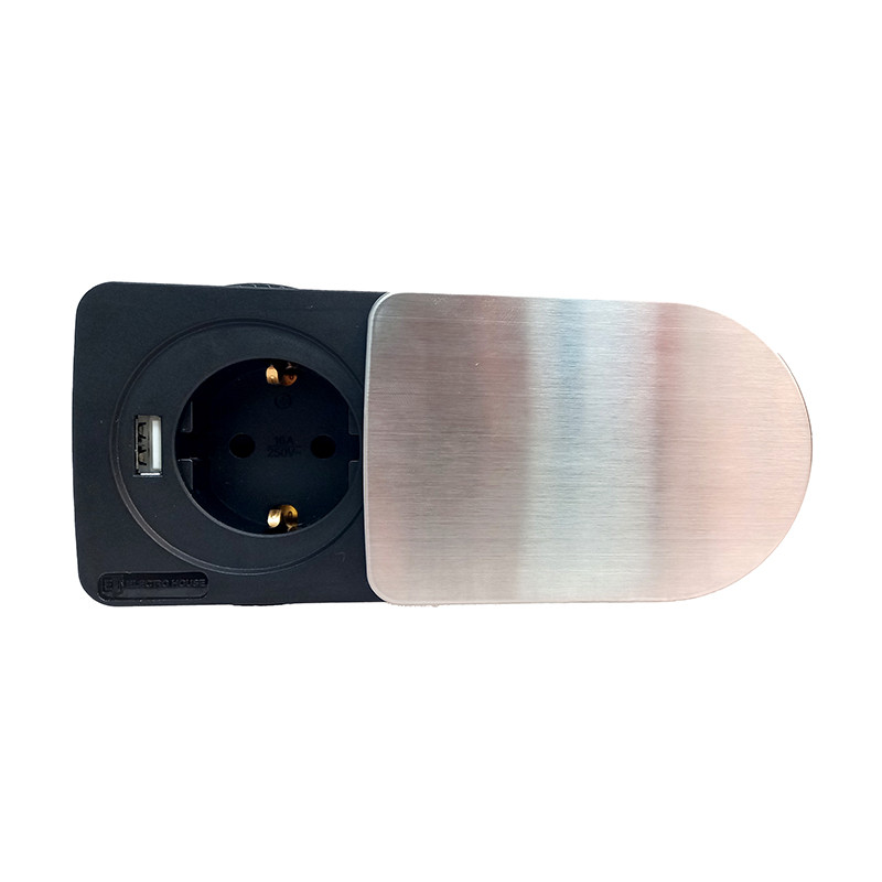 Компактна меблева розетка   1 x 16 А  , 1 x USB 2,1 А, провід 3 x 1.5 mm², фото 1