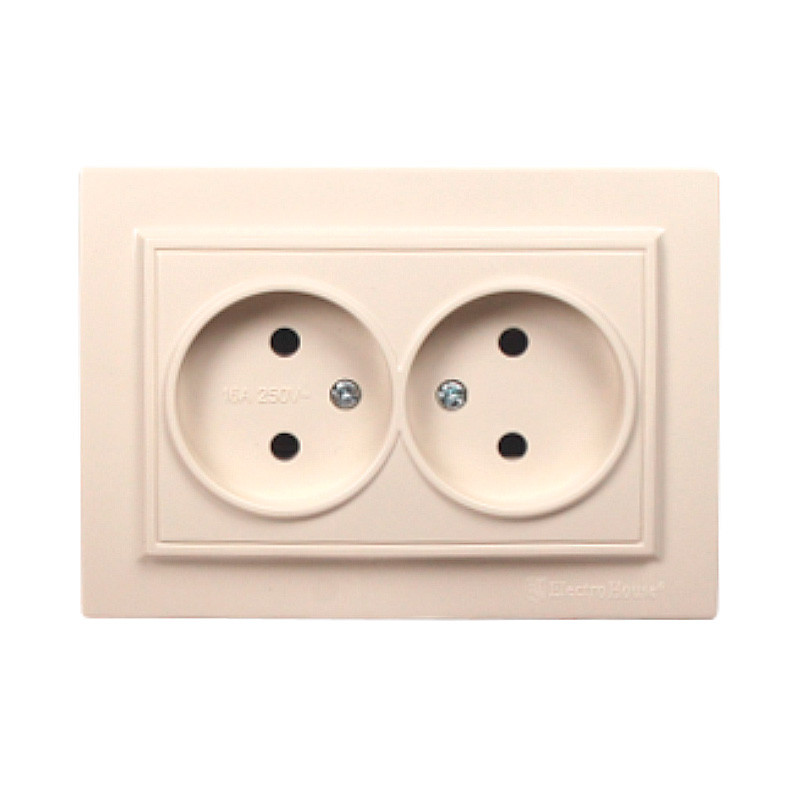 Розетка подвійна без заземлення Термопластик 16 А Enzo Латте, фото 1