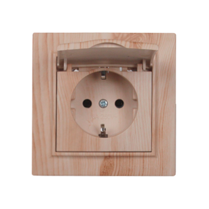 Розетка з кришкою Термопластик IP44  з/з 16 А  Enzo  Світле дерево, фото 1