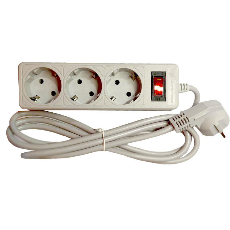 Мережевий фільтр 3  гнізда із заземленням, 2 м   Сірий, фото 1