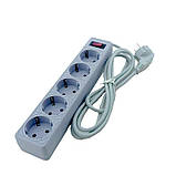 Мережевий фільтр 5 гнізд із заземленням, 2 м Сірий, фото 3