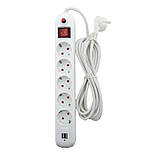 Подовжувач 5 гнізд із заземленням, 3 м , 2USB, з кнопкою перевантаження та вимикачем Білий, фото 4