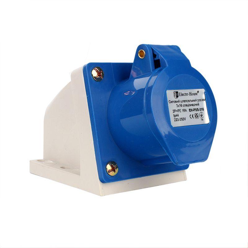Силовий штепсельний роз'єм 3x16 (стаціонарний)/2P+PE /16 А /220 – 250 В /IP44, фото 1