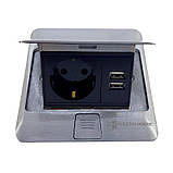 Розетка для підлоги врізна  Алюміній 16 А  + 2 USB 2,1 А IP44, фото 2