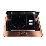 Розетка для підлоги врізна з заземленням 16 А  + 2 USB  2,1 А IP44, фото 2