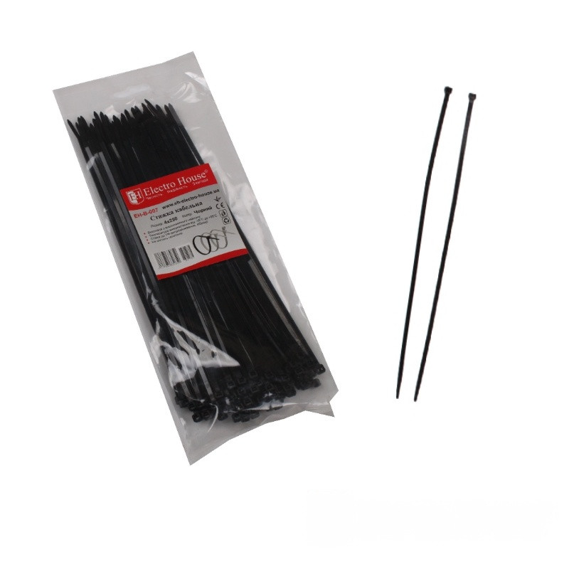 Стяжка кабельна Чорний 4х250 мм  100шт./п., фото 1
