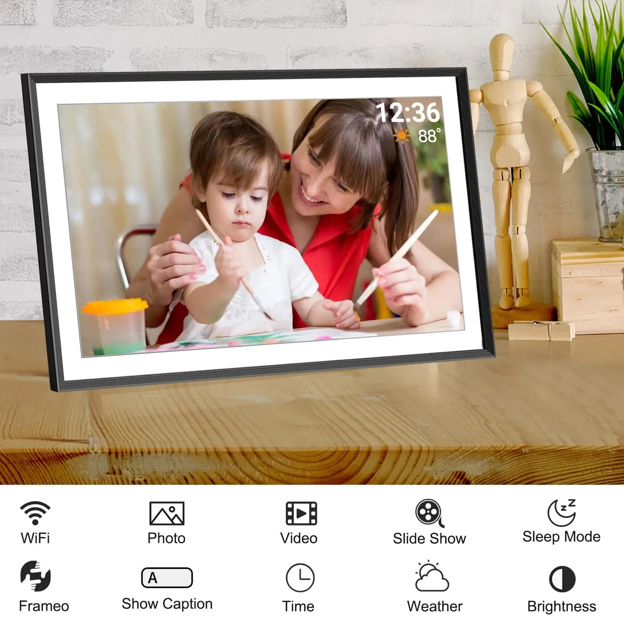 Цифрова фоторамка Frameo 10,1 дюйма, 32 ГБ Smart Wi-Fi, цифрова фоторамка із сенсорним фарбоном 1280x800 IPS HD., фото 1
