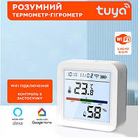 Розумний Wi-Fi датчик температури та вологості повітря з підсвічуванням, wifi термометр, гігрометр Tuya SmartLife, White