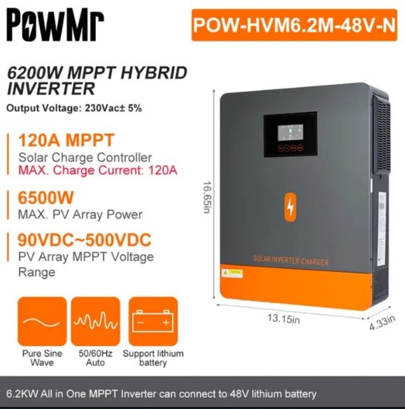 Гібридний інвертор PowMr POW-HVM6.2M-48V