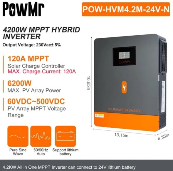 Автономний Гібридний інвертор 4200W 24V WIFI з контролером