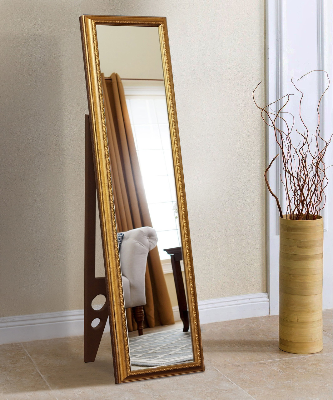 Підлогове дзеркало в золотій рамі 1650х400 мм, фото 1