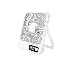 Акумуляторний настільний міні вентилятор Desktop Stand Fan Білий, з підставкою та дисплеєм, бездротовий