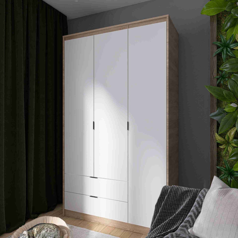 Шафа двостулкова тридверна з полицями та шухлядами, дизайнерська шафа Сіті 1200 Еверест, фото 1