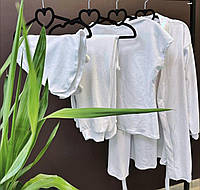 Домашній дитячий комплект піжама  5 в 1 із велюру (халат, шорти, футболки, штани, маска для сну) білий