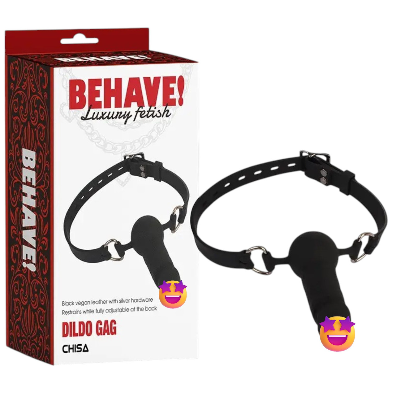 Кляп-фаллоимитатор Chisa BEHAVE Luxury Fetish для BDSM і фетиш ігор чорний регульований з реалистичним ефектом