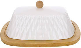 Маслянка Ceram-Bamboo Romb порцелянова з бамбуковим блюдцем 20.5х14.5см
