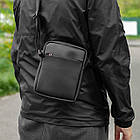 Сумка барсетка через плече з екошкіри чоловіча чорна BRAVO Black месенджер молодіжний для повсякденного носіння, фото 3