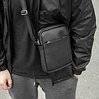 Сумка барсетка через плече з екошкіри чоловіча чорна BRAVO Black месенджер молодіжний для повсякденного носіння, фото 6