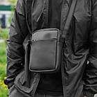 Сумка барсетка через плече з екошкіри чоловіча чорна BRAVO Black месенджер молодіжний для повсякденного носіння, фото 5