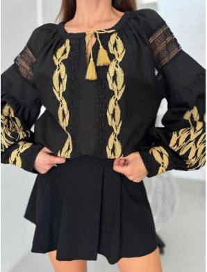 Вишита блуза жіноча з вишитими колосками прикрашена мереживом розміри S, M, L., фото 3