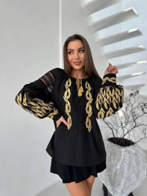 Вишита блуза жіноча з вишитими колосками прикрашена мереживом розміри S, M, L., фото 2