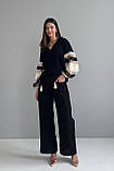 Лляні штани палаццо жіночі вільного крою з кишенями 44-50 разміри чорні, фото 2