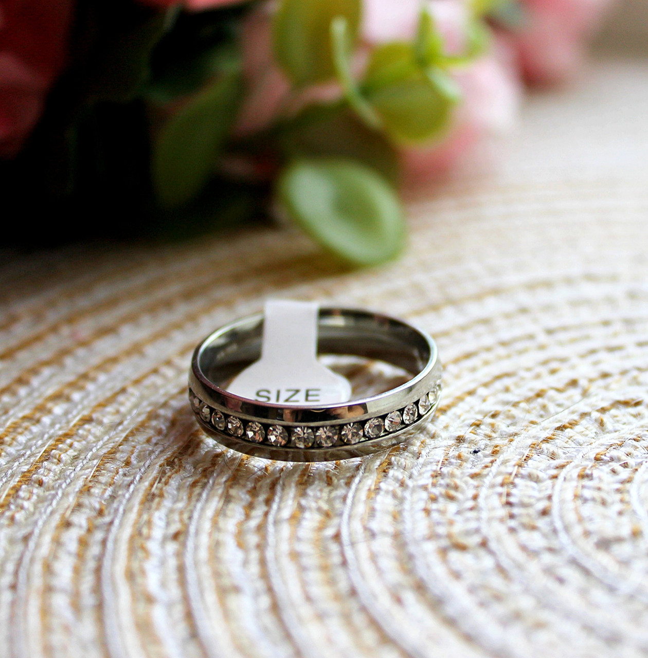 Кільце сталеве з фіанітами, розмір 23, колір срібло, фото 1