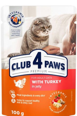Корм вологий Club 4 Paws Premium пауч для котів: індичка, желе, 100 г (Клуб 4 Лапи), фото 1